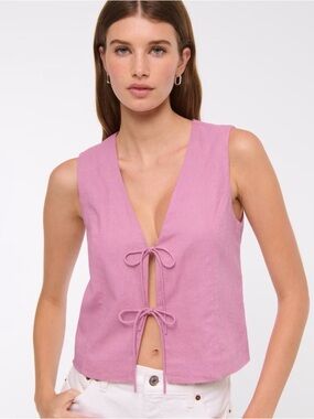 Abercrombie & Fitch Pink Sleeveless Tie-Front Linen-Blend Vest